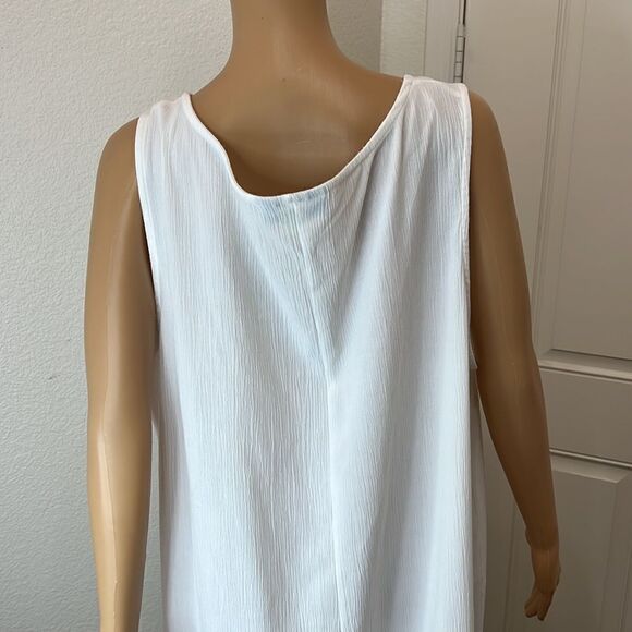 Dress Barn Dress Woman Sz 3X Scoop Neck Sleeveless White Floral Embroidered Maxi - Picture 6 of 8